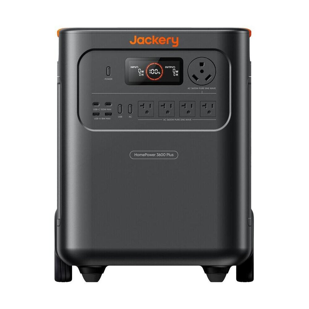 Jackery HomePower 3600 Plus portable power station, front view showing ports and display