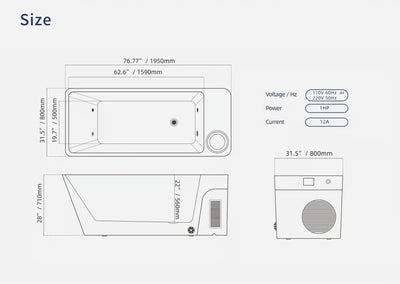 Orivon Frost Cold Plunge Tub dimensions diagram