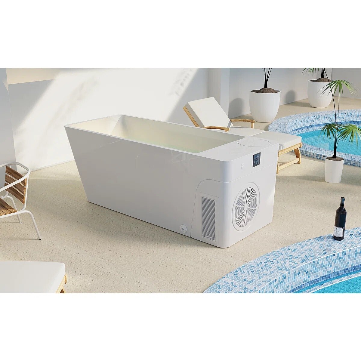 Orivon Frost Cold Plunge Tub in White, in a bathroom setting