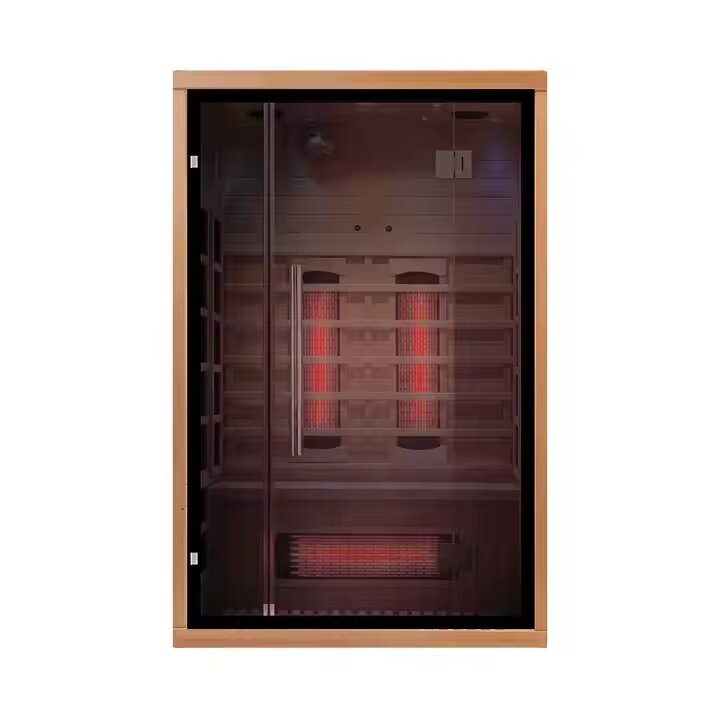 Orivon Lumin Infrared Sauna Two, interior view with far-infrared panels glowing